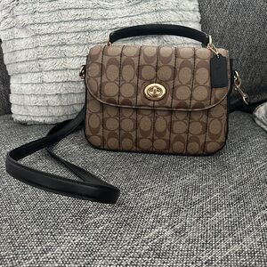 Coach Brown and Black Crossbody Bag with Signature Monogram